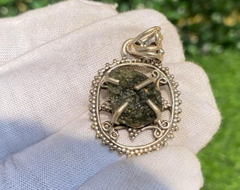 Raw Moldavite Pendant: Handmade 925 Sterling Silver Plated Necklace