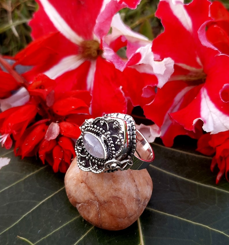 June birthstone ring moonstone Silver Ring gift for sterling silver 925 ring poison ring love ring,small box ring Rainbow ring