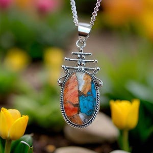 Copper Turquoise Pendant, 925 Sterling Silver, Handmade Dainty Gemstone Jewelry, Perfect Gift for Her, Unique Designer Piece