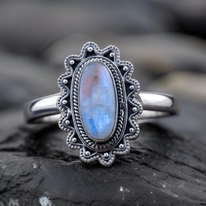 Rainbow Moonstone Ring, 925 Sterling Silver Jewelry, Colorful Natural Flash Moonstone, Statement Rings, Anniversary Boho Ring Jewelry Gift