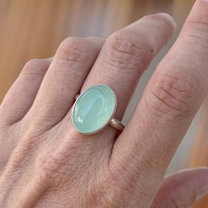 Aqua Chalcedony 925 Sterling Silver Minimalist Ring, Silver Ring, Handmade Boho Jewelry, Perfect Everyday Gift for Her
