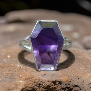Beautiful Coffin Ring, Natural Amethyst Ring, 925 Sterling Silver Statement Jewellery, Purple Amethyst Handmade Jewellery, Gift For Special