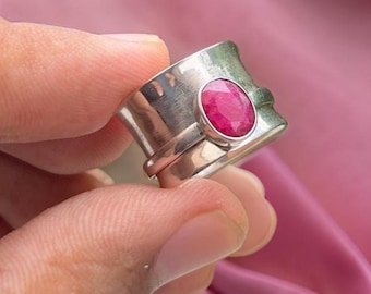 Rubin Spinner Ring: Handgefertigter 925 Sterling Silber Plated Fidget Schmuck