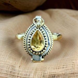 Poison Ring | Silver Poison Ring with Natural Citrine | 925 Sterling Silver | Secret Compartment | Unique Boho Design Gift
