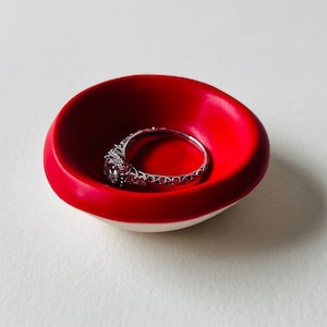 Tiny Red Ring Dish, Jewelry Tray, Ring Holder, Engagement Gift, matte red