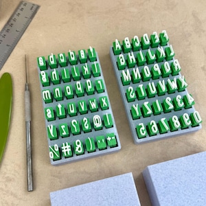 Small Font Clay Stamp Set of Two for Clay Lowercase Alphabet Pottery Stamps Modern Uppercase Stamp Alphabet Clay Tool Gift for Potter Artist