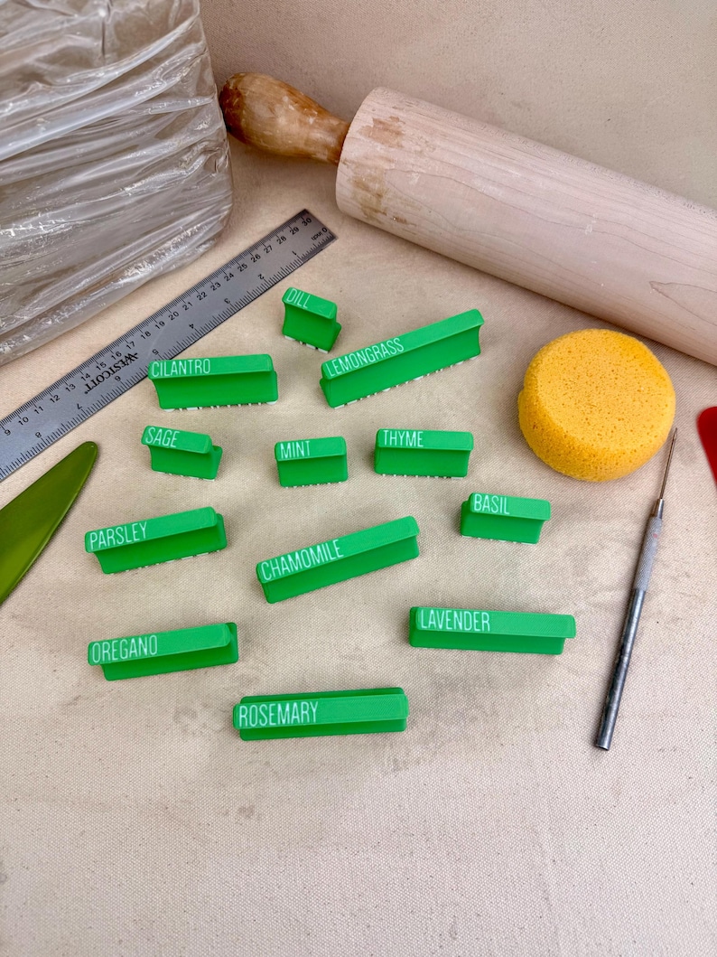Herb Ruler Herb Stamps for Clay Set of 12 Garden Markers Pottery Garden Stamp ...