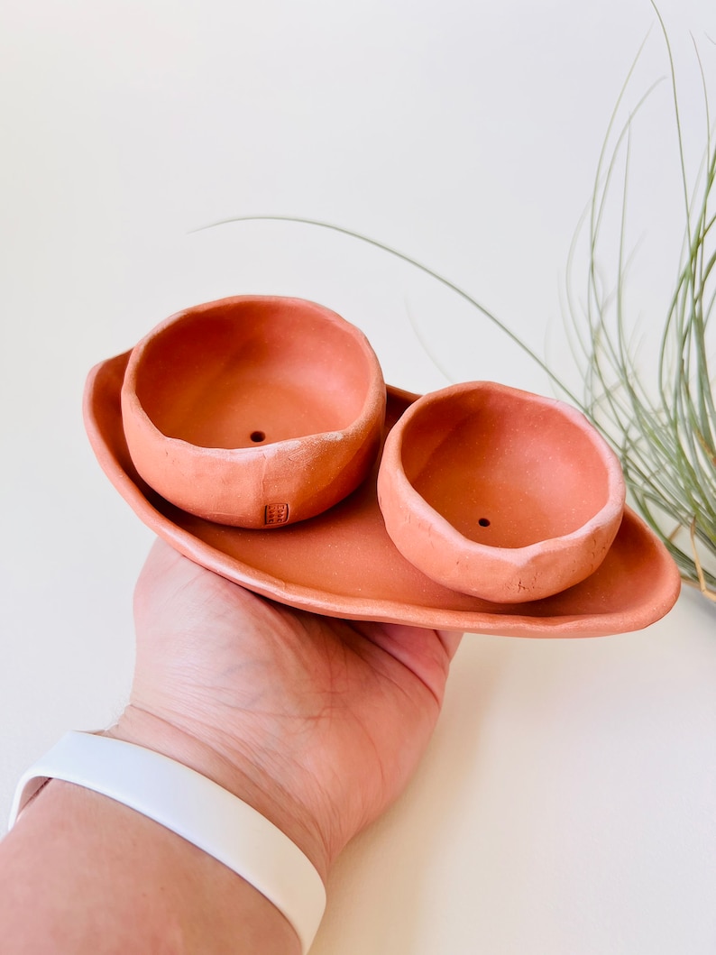 Tiny Terracotta Planter Set, ceramic plant pot, indoor planter image 3