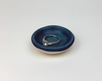 Blue Tiny Ring Dish Jewelry Tray Porcelain Ring Holder Engagement Gift wedding gift tiny pottery
