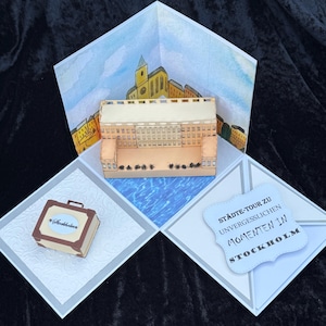 Explosiedooskaart - cadeauverpakking, cadeaubon voor een stadstour, reis, stedentrip naar Stockholm