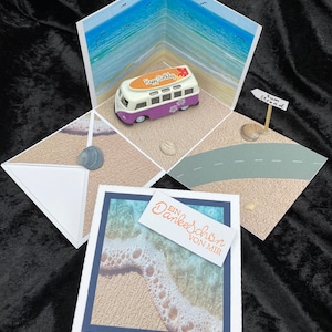 En route pour la plage - coffret cadeau - vacances - surf - été - soleil - vent - mer - anniversaire - bus VW - voyage - pause - camping - lune de miel