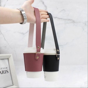 Black Leather coffee cup hanging holder