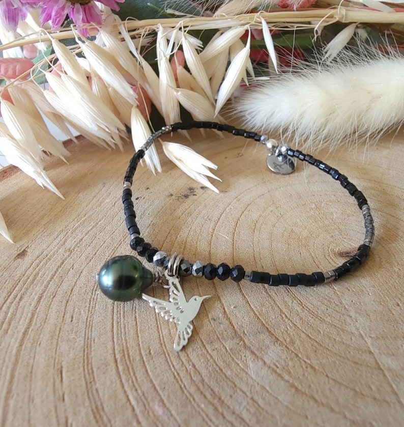 Bracelet colibri et perle de Tahiti image 3