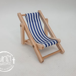 3 piezas 1:12 silla de playa de madera plegable en miniatura, mini silla de  cubierta Longue, mini accesorios de muebles con rayas rojas/azules para