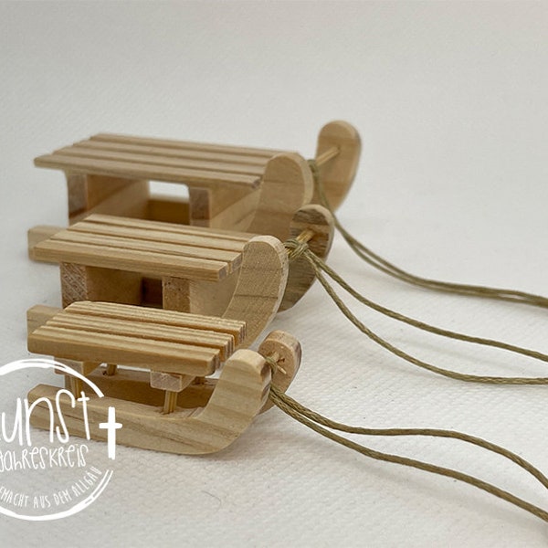 Wichtel Feen Puppen Miniatur Krippenzubehör Schlitten handgemacht aus Holz verschiedene Größen Winter Spielzeug Krippenzubehör