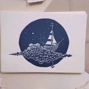 Voilier céleste - Linogravure