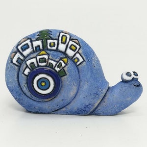 Special Design  Turkish Handcraft Mini Snail Ceramic  Embossed Mini Houses Patterned Trinket Evil Eye Statue