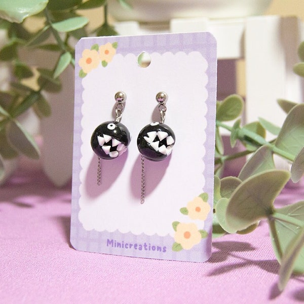 Chain Chomp Earrings, mario bros, earrings, kawaii, cute, handmade