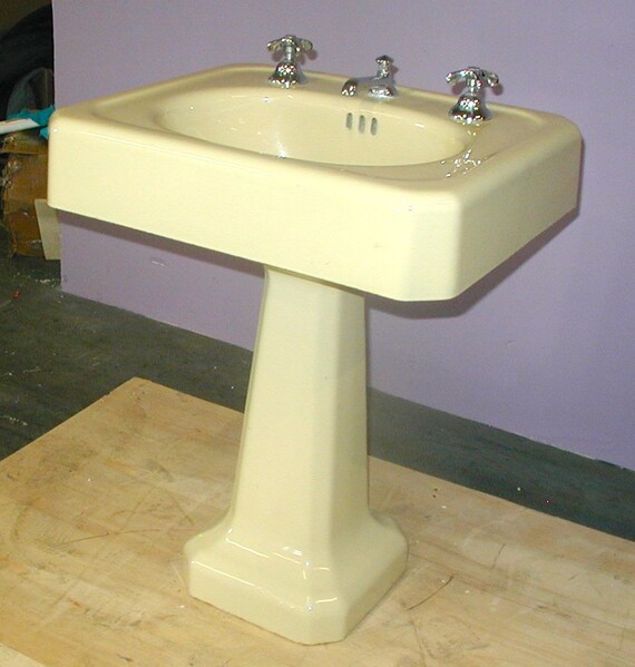 Yellow bathroom pedestal sink cast iron original porcelain Etsy