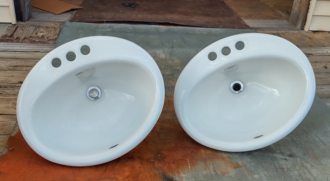 White Kohler Bathroom Cast Iron Sink Matching Pair Drop in Vanity Mount