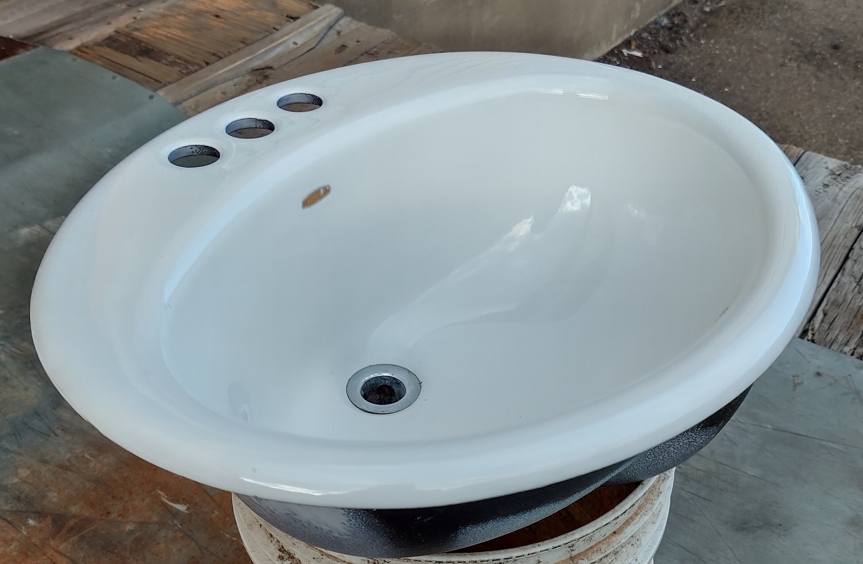 White Kohler Bathroom Cast Iron Sink Matching Pair Drop in Vanity Mount