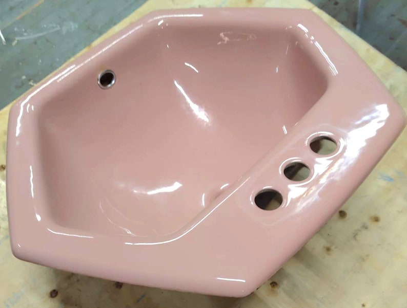 Pink Hexagon Bathroom Sink Cast Iron Vintage Original Etsy