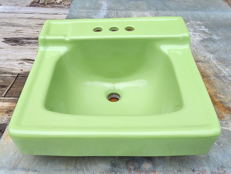 Fresh Green Bathroom Wall Mount Ceramic Sink Vintage Original Etsy