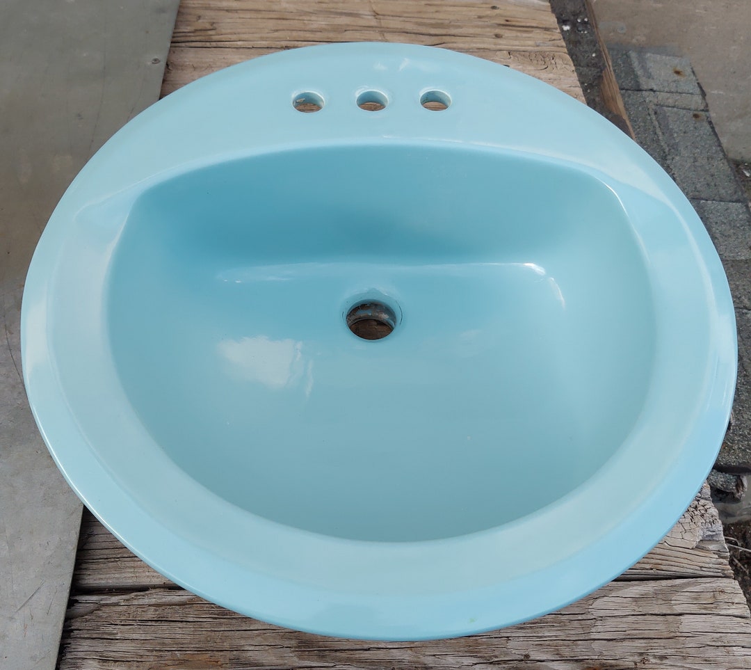 Light Blue Round Bathroom Sink Porcelain Ceramic Vanity Mount Etsy