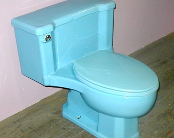 Kohler bright blue 1 piece vintage toilet bathroom fixture