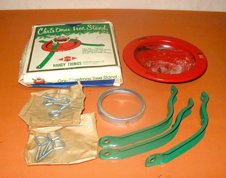 Miniature Vintage Christmas Tree Stand Original Box Metal Etsy