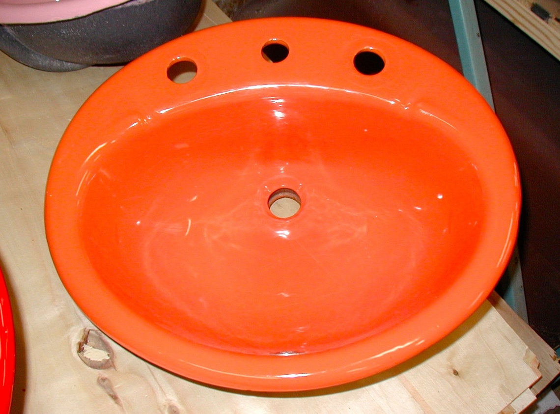Orange Kohler cast iron bathroom sink original porcelain | Etsy