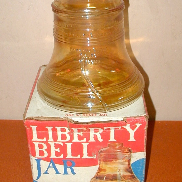 Liberty Bell glass jar vintage piece in original box perfect condition