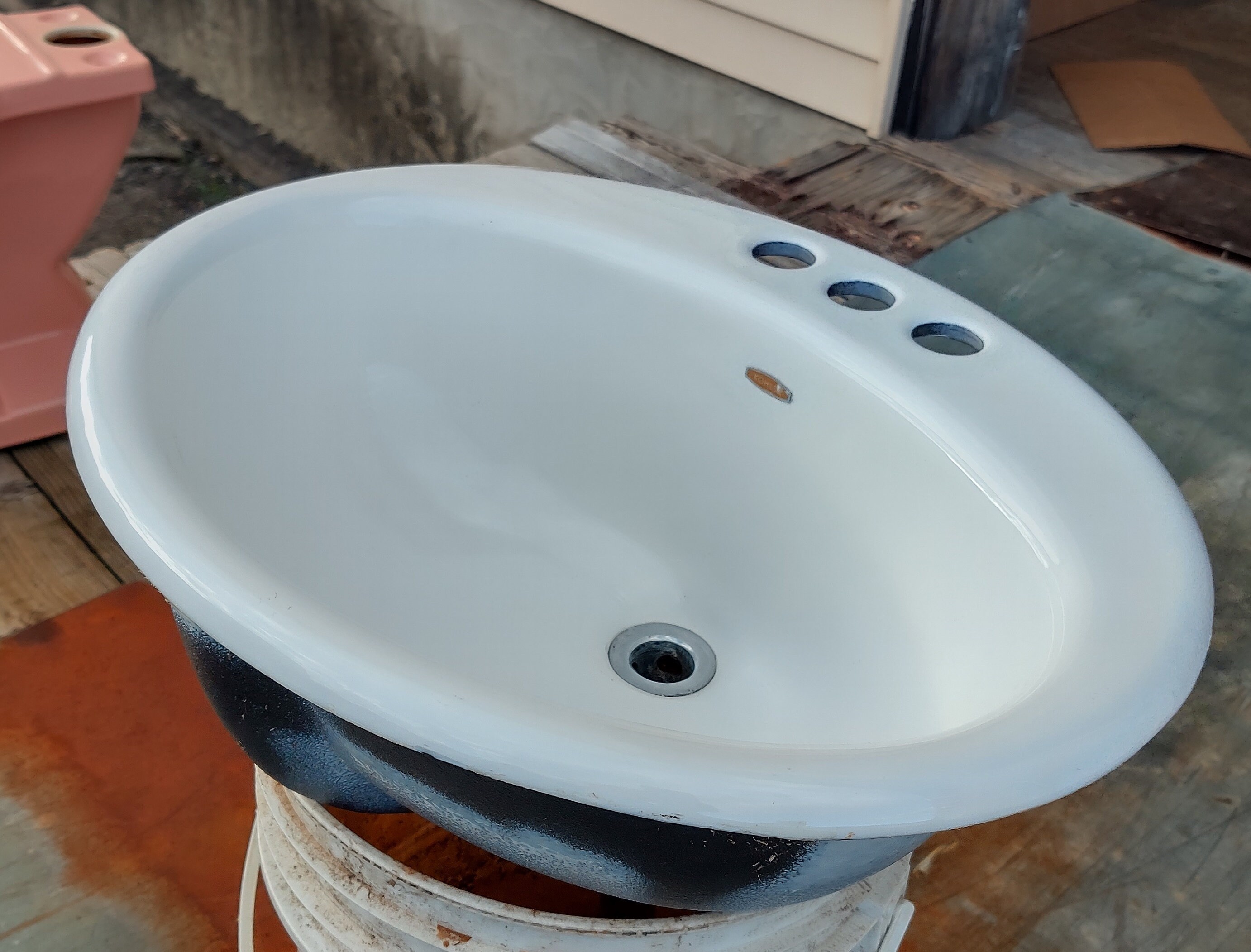 White Kohler Bathroom Cast Iron Sink Matching Pair Drop in Vanity Mount