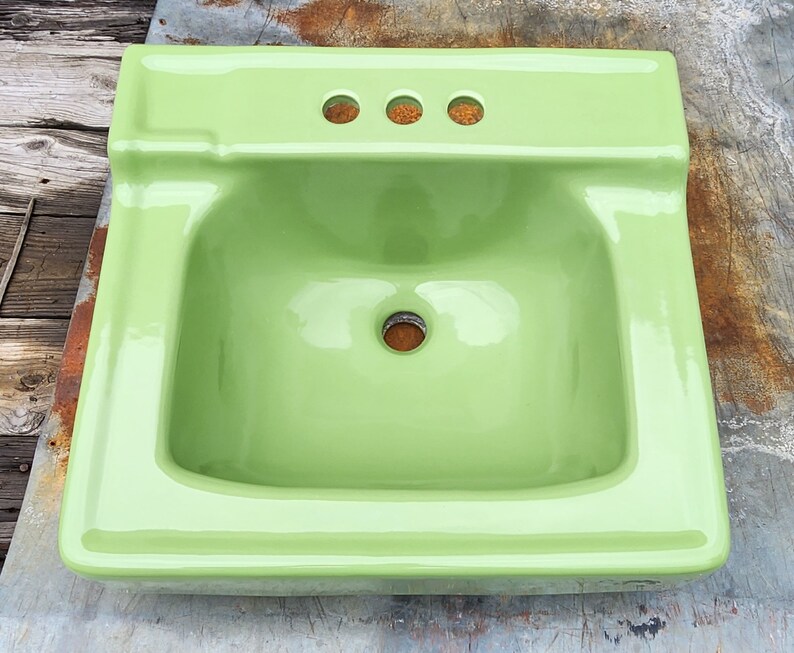 Fresh Green Bathroom Wall Mount Ceramic Sink Vintage Original Etsy