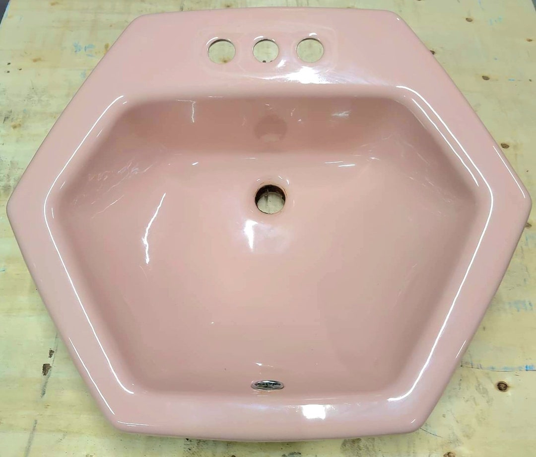 Pink Hexagon Bathroom Sink Cast Iron Vintage Original Etsy