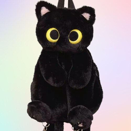 Cat Shaped Backpack - Handcrafted Stuffed Animals Bag, Black Cat Plush Bag new Amazon.com: IYOOCSS Black Cat-Shaped Backpack-Novelty  main image 3