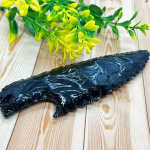 Hand Knapped Black Obsidian Athame Knife: Handmade Crystal Carving