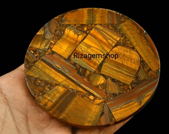 Podkładka pod napój z kamieni szlachetnych Tiger Eye: ręcznie robiona okrągła podkładka pod napój, 4 cale