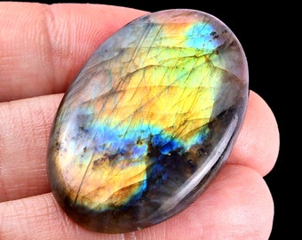 Natural Multi Fire Labradorite Gemstone: Oval Cabochon, 74 Ct (42X25mm)