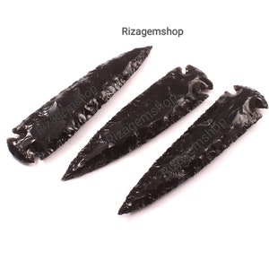 Hand Knapped Black Obsidian Crystal Arrowhead 5.5&quot; inch, Obsidian Athame, Obsidian Arrowhead HUNTING CUSTOM Handmade, Gift For Her