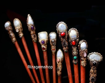 Rainbow Moonstone Hair Stick: Polymer Clay Boho Hair Accessories