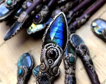 Labradorite Hair Stick, Cabochon Hair Stick, Polymer Clay Hair Sticks, Girlfriend Gift, Boho Hair Accessories, Birthday Gift