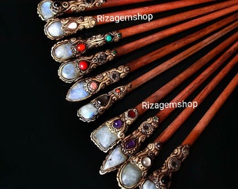 Rainbow Moonstone Hair Stick: Polymer Clay Boho Hair Accessory