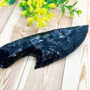 Hand Knapped Black Obsidian Knife: Crystal Athame, Hunting Blade