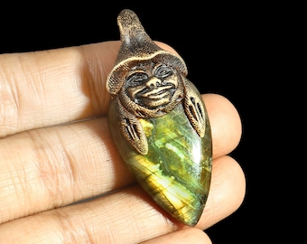 Labradorite Gemstone Clay Pendant: Natural Stone Necklace (2 Inch)