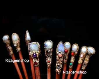 Rainbow Moonstone Hair Stick: Polymer Clay Boho Hair Accessories