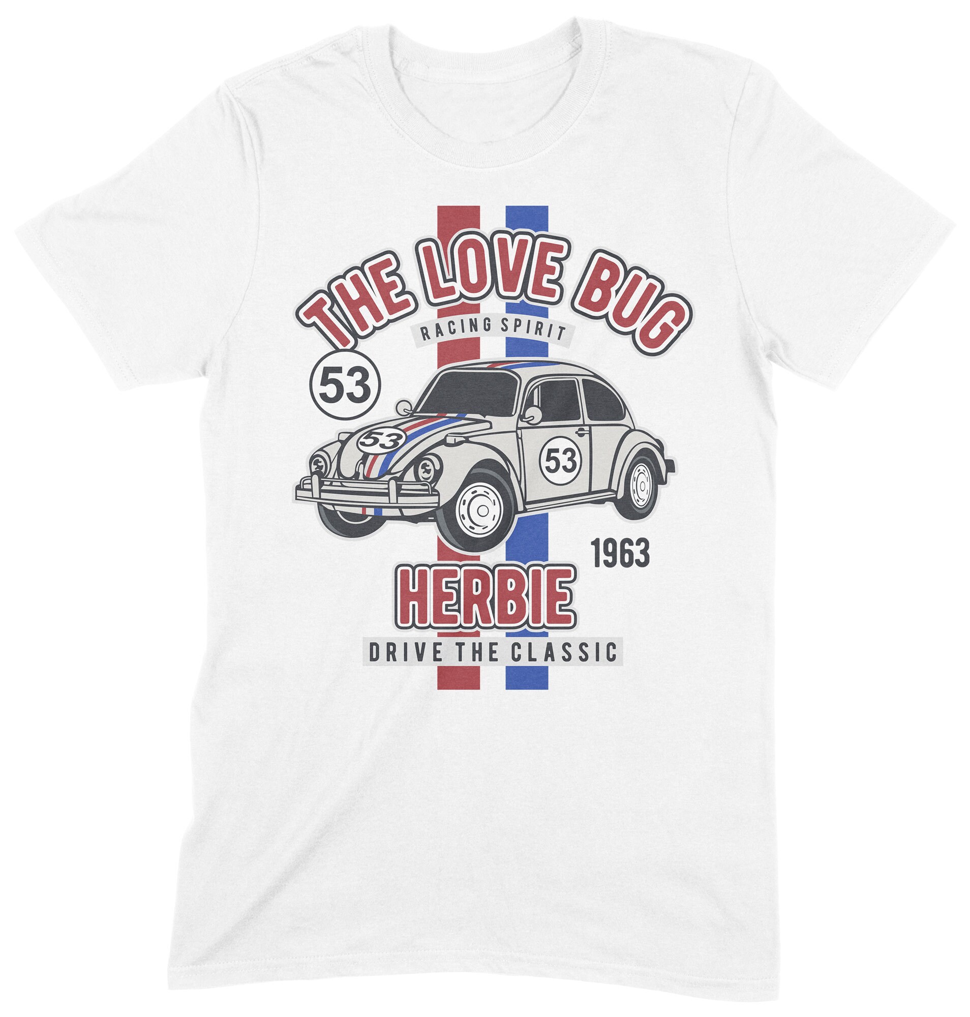 Herbie 53 The Love Bug T-Shirt Herren - Weiß Mit Kult-Auto Design