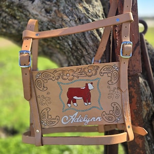 Custom Tooled Leather Livestock Exhibitor Number Harness