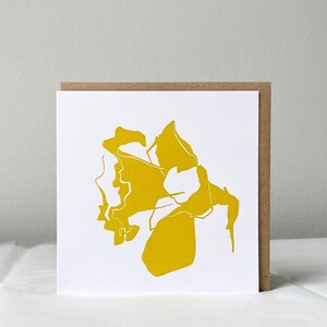Carte de vœux jonquille - Linogravure imprimée à la main - Cartes botaniques - Jaune - Floral