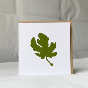 Grüne Feigenblatt Grußkarte - Handgedruckt - Original Linolschnitt - Botanische Karten - Dankesnotizen